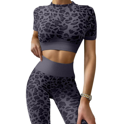 Leopard Print Short Sleeve Crop Top