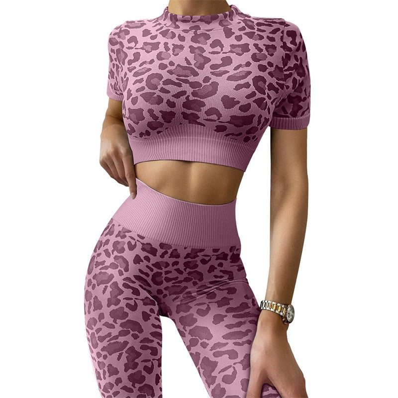 Leopard Print Short Sleeve Crop Top